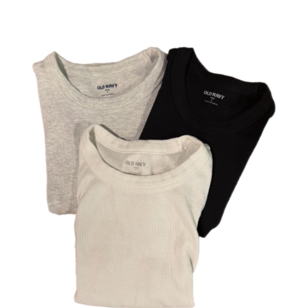Bundle of 3 Old Navy Snug Fit Ribbed Baby Tees S White / Black / Gray